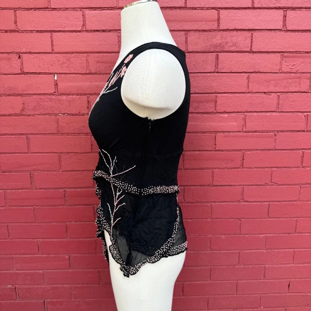 Vtg Y2K Karen Kane Beaded Floral Sleeveless Top Womens Size XS Whimsygoth Fairy - Picture 5 of 8